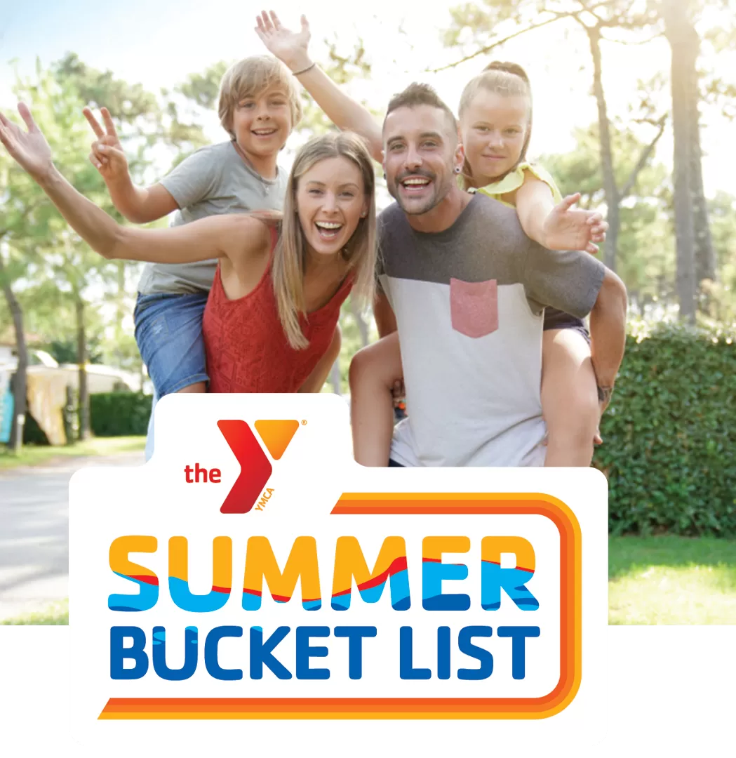Smiling family with the Summer Bucket List artwork
