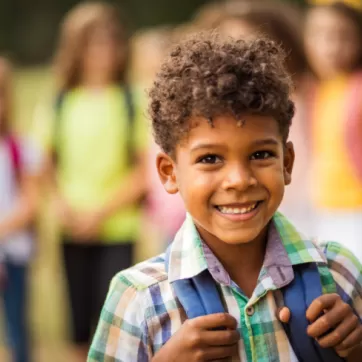 Happy child with a backpack